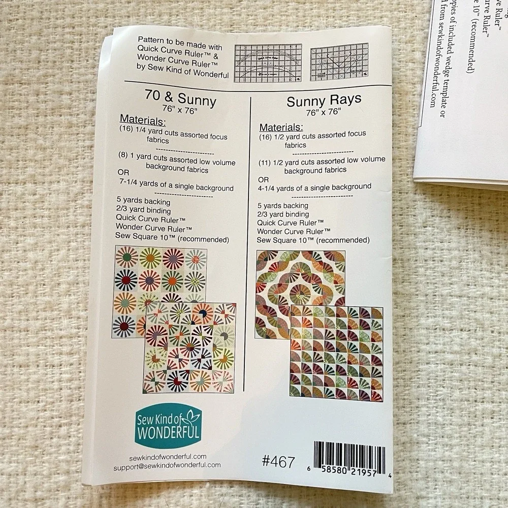 Sew‎ Kind Of Wonderful Quilt Set 70 & Sunny Rays Pattern Kit Fabric 76x76 Curve